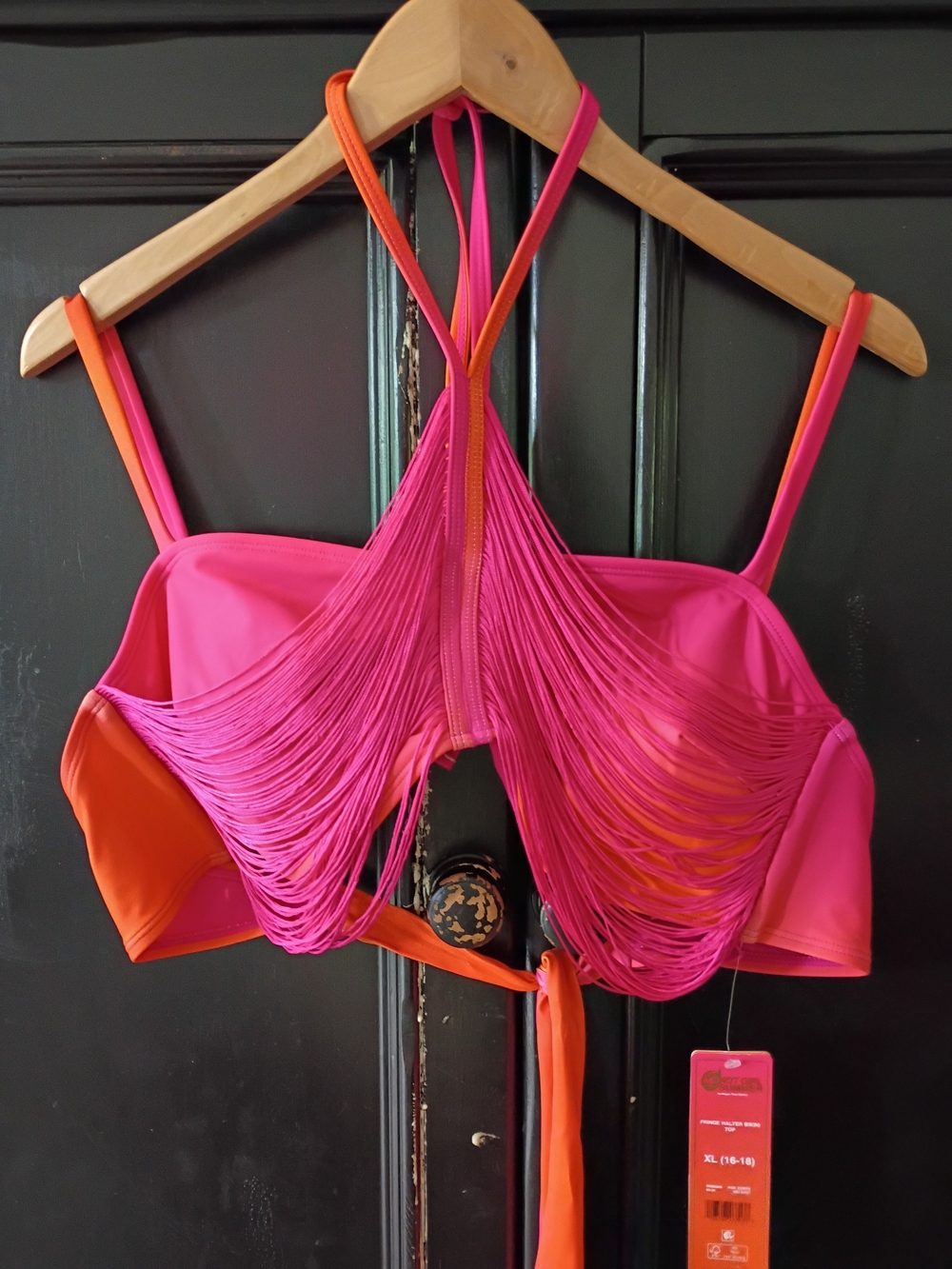 Women's Fringe Racerback Bikini Top - Pink & Orange Top
